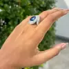 5ct Oval Cut Blue Sapphire Paved Engagement Ring