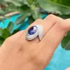 5ct Oval Cut Blue Sapphire Paved Engagement Ring