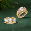 5.6ct Cushion Cut Gold Tone Three Stone Engagement Ring