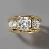 5.6ct Cushion Cut Gold Tone Three Stone Engagement Ring