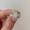 5.6ct Cushion Cut Gold Tone Three Stone Engagement Ring