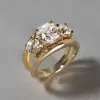 5.6ct Cushion Cut Gold Tone Three Stone Engagement Ring
