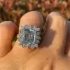 5ct Emerald Cut Aquamarine Vintage Halo Cocktail Ring