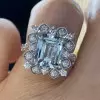 5ct Emerald Cut Aquamarine Vintage Halo Cocktail Ring