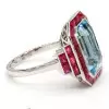 14ct Emerald Cut Aquamarine Ruby Halo Cocktail Ring