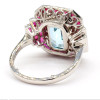 14ct Emerald Cut Aquamarine Ruby Halo Cocktail Ring