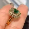 1.2ct Emerald Vintage Halo Dainty Engagement Ring