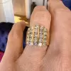Channel Set Round Cut Gold Tone Wide Wedding Band