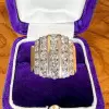Channel Set Round Cut Gold Tone Wide Wedding Band