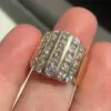 Channel Set Round Cut Gold Tone Wide Wedding Band