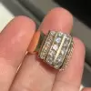 Channel Set Round Cut Gold Tone Wide Wedding Band