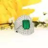 4ct Emerald Cut Emerald Paved Bypass Cocktail Ring