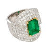 4ct Emerald Cut Emerald Paved Bypass Cocktail Ring