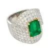 4ct Emerald Cut Emerald Paved Bypass Cocktail Ring