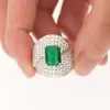 4ct Emerald Cut Emerald Paved Bypass Cocktail Ring