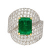 4ct Emerald Cut Emerald Paved Bypass Cocktail Ring