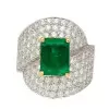 4ct Emerald Cut Emerald Paved Bypass Cocktail Ring
