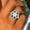 2ct Cushion Cut Emerald Halo Vintage Cocktail Ring