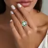 2ct Cushion Cut Emerald Halo Vintage Cocktail Ring