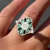 2ct Cushion Cut Emerald Halo Vintage Cocktail Ring