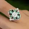2ct Cushion Cut Emerald Halo Vintage Cocktail Ring