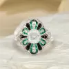 2ct Cushion Cut Emerald Halo Vintage Cocktail Ring