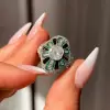 2ct Cushion Cut Emerald Halo Vintage Cocktail Ring