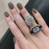 5.3ct Emerald Cut White Sapphire Enamel Cocktail Ring
