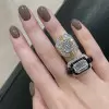 5.3ct Emerald Cut White Sapphire Enamel Cocktail Ring