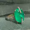 12ct Oval Cut Emerald Two Tone Vintage Cocktail Ring