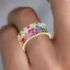 3ctw Scattered Paved Multicolor Sapphire Rainbow Starry Ring