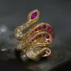4ctw Flush Set White Sapphire and Ruby Snake Cocktail Ring