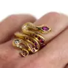 4ctw Flush Set White Sapphire and Ruby Snake Cocktail Ring