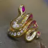 4ctw Flush Set White Sapphire and Ruby Snake Cocktail Ring