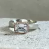 2.5ct Emerald Cut Matte Satin Finish Two Tone Engagement Ring