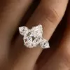2ct Pear Cut Flower Carving Vintage Three Stone Engagement Ring