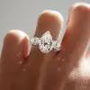2ct Pear Cut Flower Carving Vintage Three Stone Engagement Ring