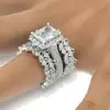 5ct Radiant Cut Three-Pieces Vintage Lace Wedding Ring Set