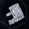 5ct Radiant Cut Three-Pieces Vintage Lace Wedding Ring Set