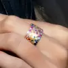 Flush Set Multicolor Sapphire Wide Starry Band Rainbow Ring