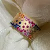 Flush Set Multicolor Sapphire Wide Starry Band Rainbow Ring