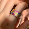 Flush Set Multicolor Sapphire Wide Starry Band Rainbow Ring