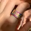 Flush Set Multicolor Sapphire Wide Starry Band Rainbow Ring