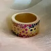 Flush Set Multicolor Sapphire Wide Starry Band Rainbow Ring
