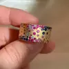 Flush Set Multicolor Sapphire Wide Starry Band Rainbow Ring