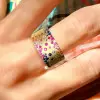 Flush Set Multicolor Sapphire Wide Starry Band Rainbow Ring