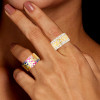 Flush Set Multicolor Sapphire Wide Starry Band Rainbow Ring