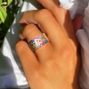 Flush Set Multicolor Sapphire Wide Starry Band Rainbow Ring