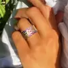 Flush Set Multicolor Sapphire Wide Starry Band Rainbow Ring