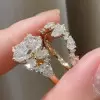 2.5ct Oval Cut Gold Tone Cluster Tiara Bridal Ring Set